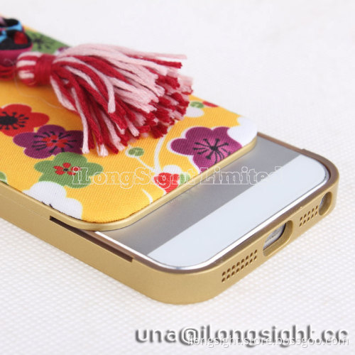 Musubi Kyoto Flower Tassels yellow Cloth Coated 2 in 1 Hard case for iphone 5/5S
